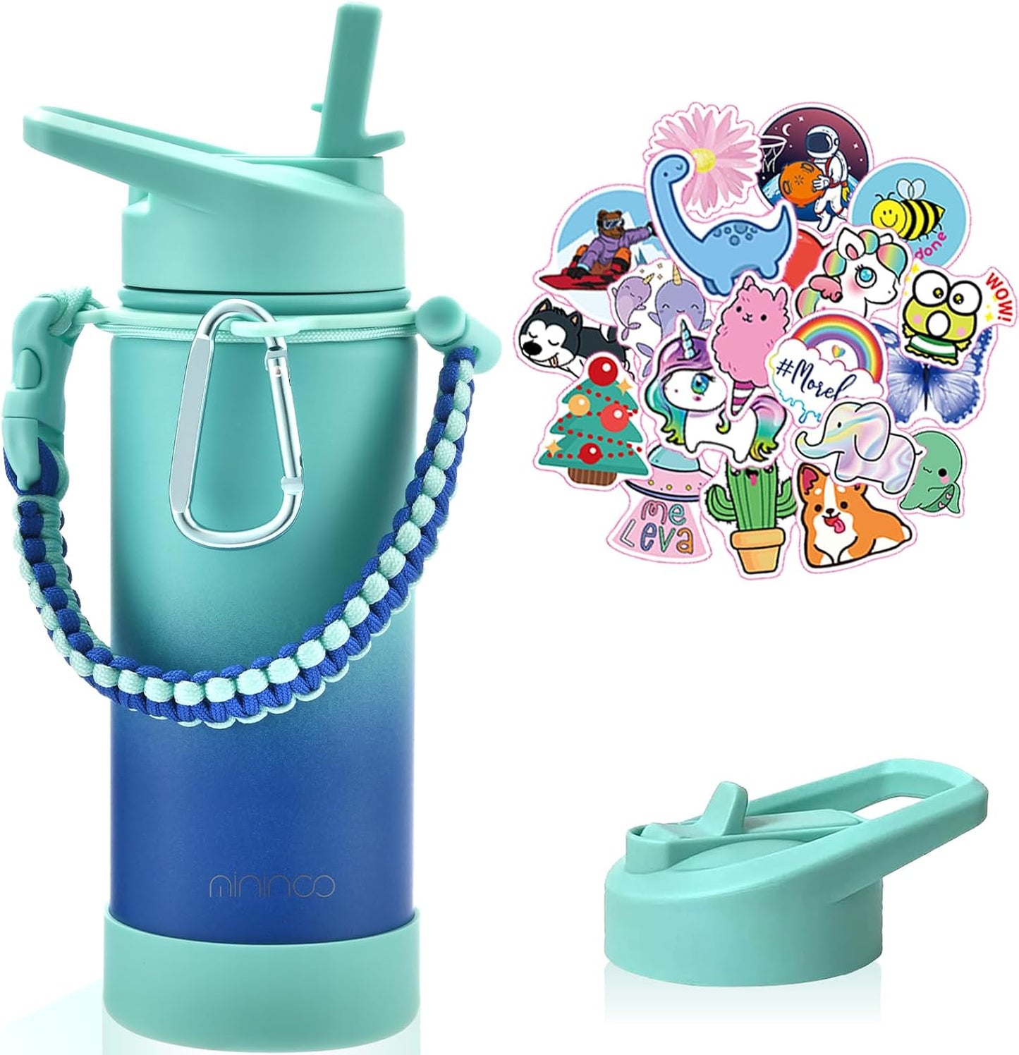 Botella agua acero inox 16oz aislamiento tapa popote cielo