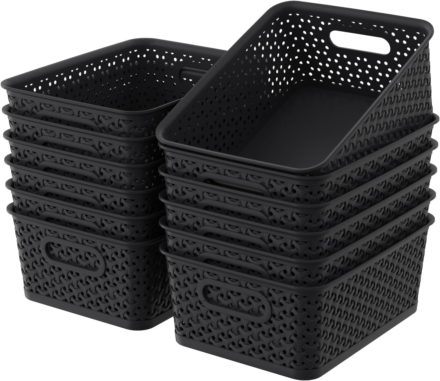 12 Cestas Plástico con Asa para Hogar Baño Oficina Negro