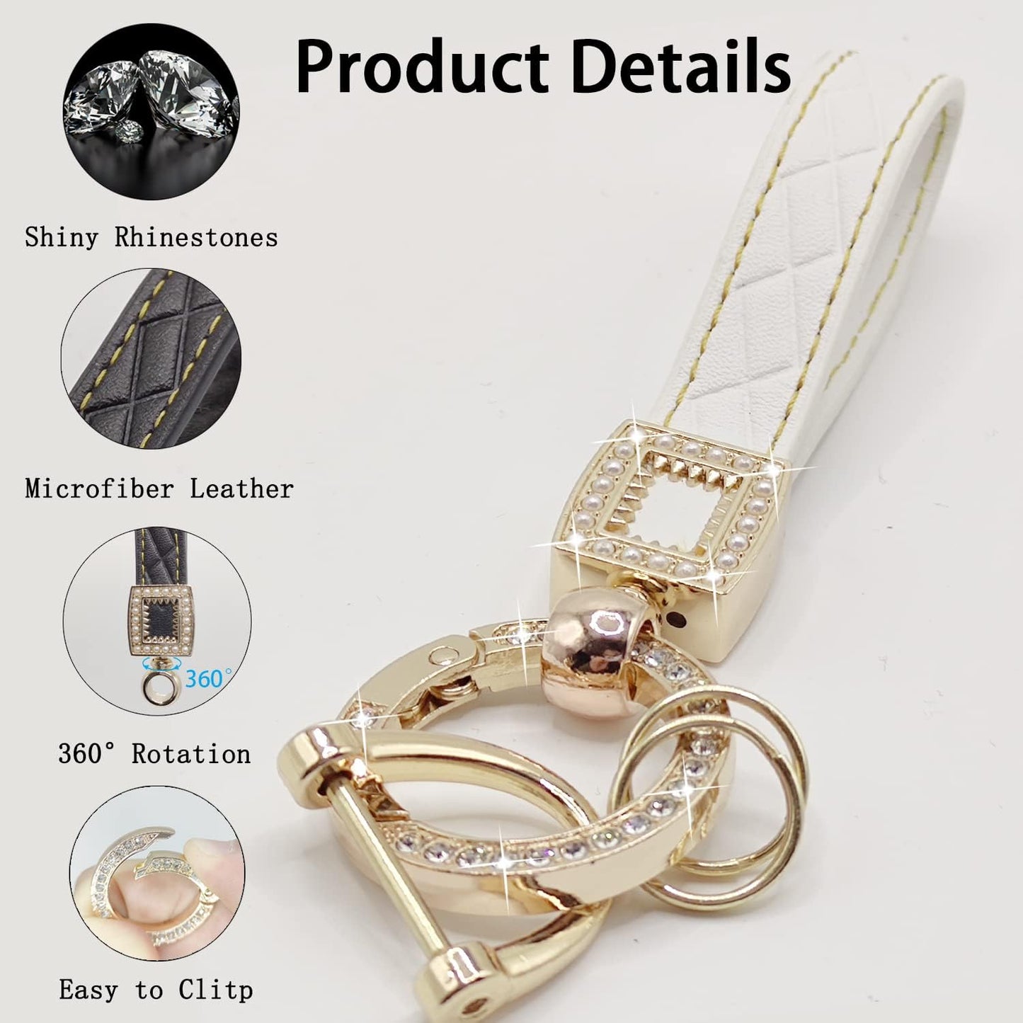 Llavero cuero microfibra diamantes mujer soporte automóvil 360