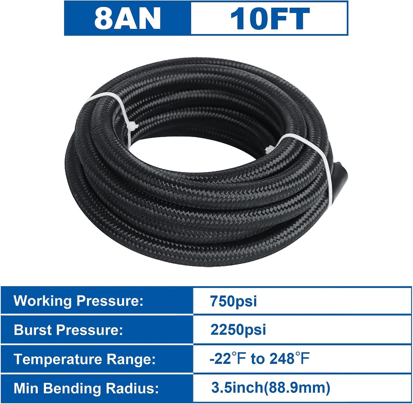Kit línea combustible AN8 manguera trenzada CPE 10pies negro