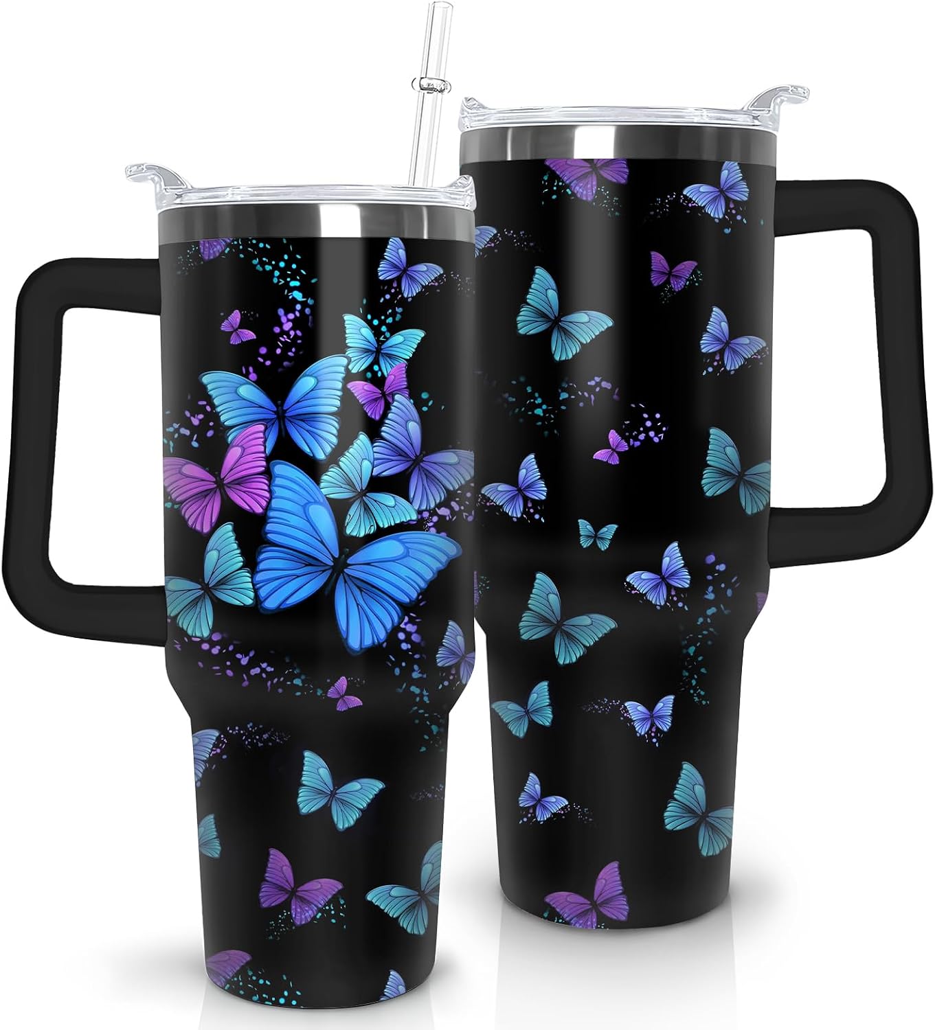 Vaso mariposa acero inox 40oz con tapa y pajilla