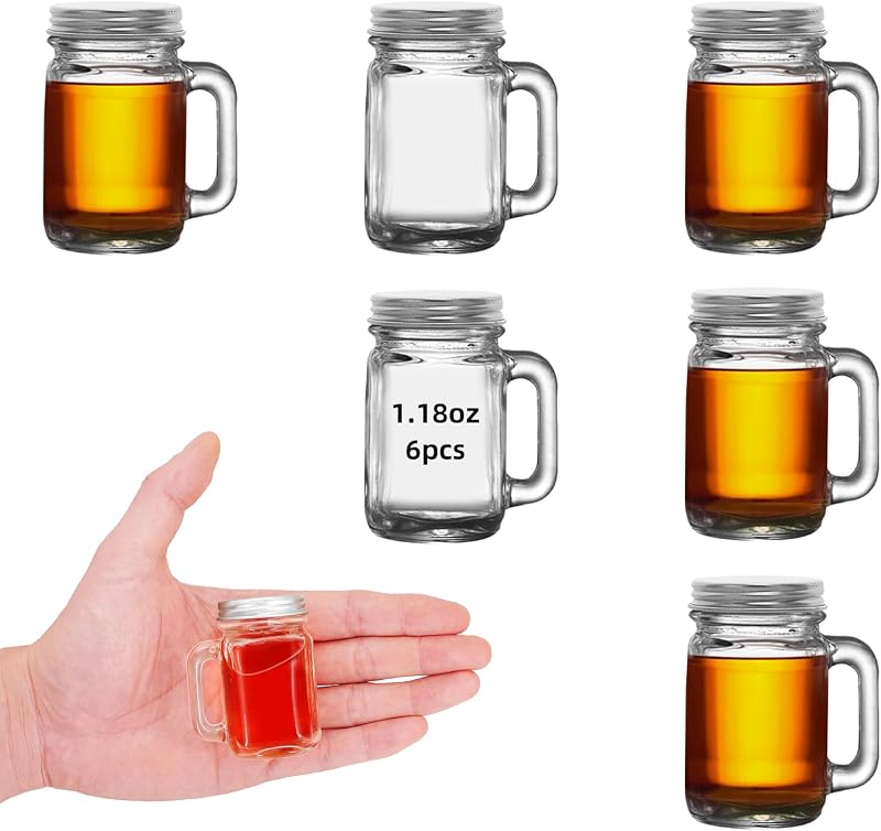 6 Frascos Mason 1.7oz con Tapas A prueba de Fugas