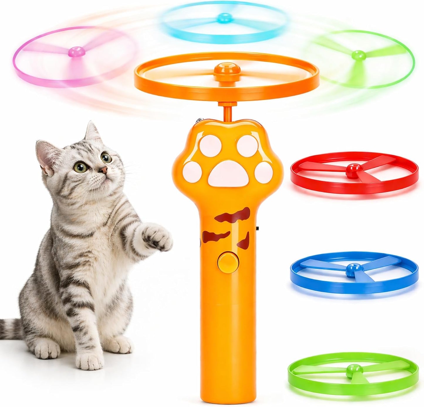 Juguete lanzador disco volador recargable 6 discos para gatos