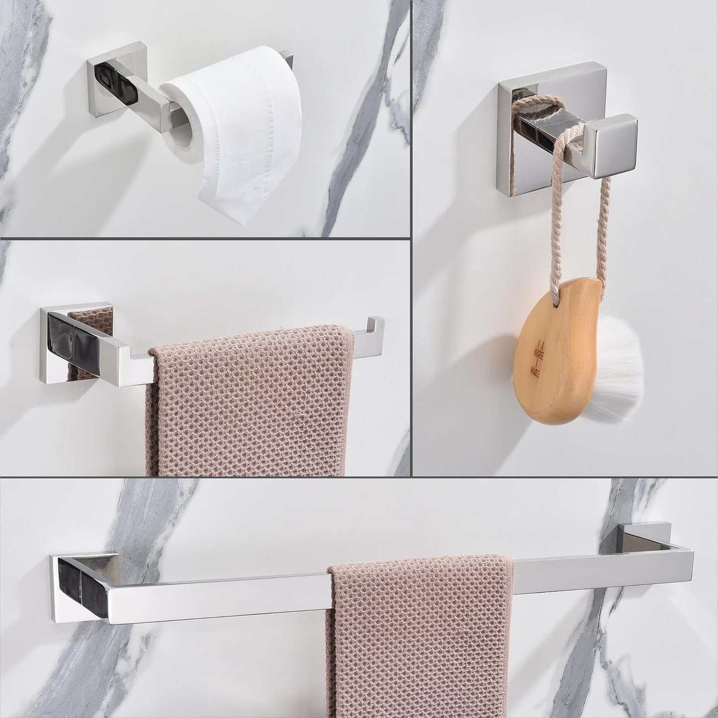 Set 5 Pzas Accesorios Baño Acero Inox Soporte Papel 24pulg