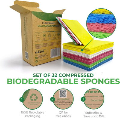 Esponjas celulosa comprimida 32 pzas para platos y hogar