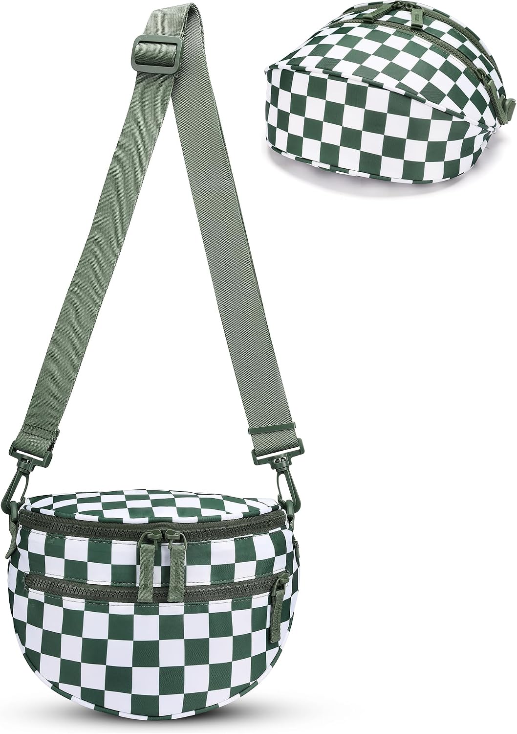 Bolso cruzado a cuadros de nailon para mujer verde guisante