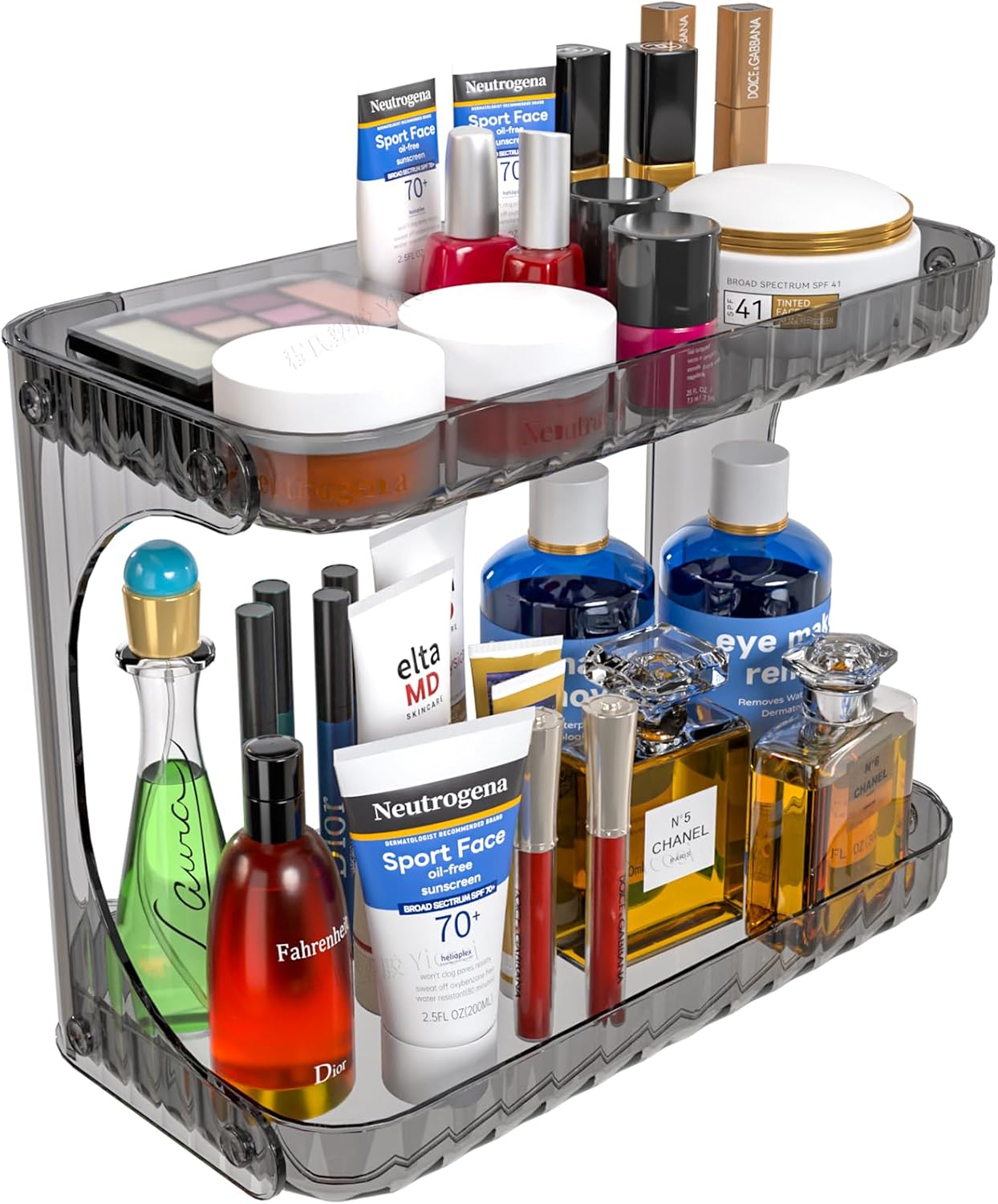 Organiz. baño 2 niveles para cosméticos y maquillaje gris