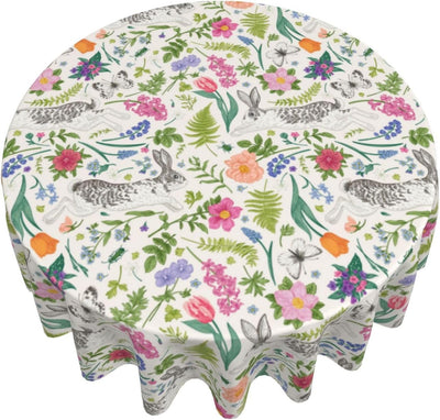 Mantel redondo 70pulg diseño conejo Pascua rosa y verde