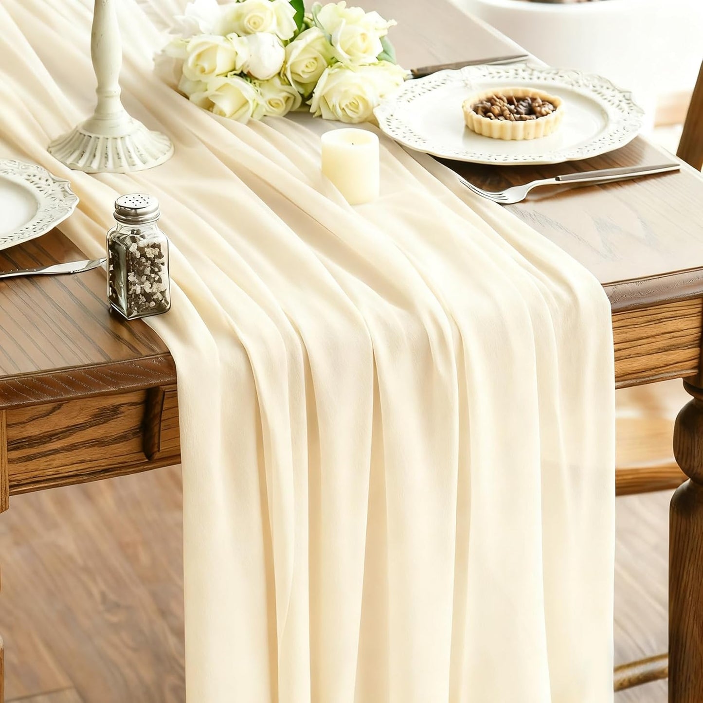 Camino de mesa de gasa color marfil bohemio para bodas y baby shower