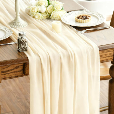 Camino de mesa de gasa color marfil bohemio para bodas y baby shower