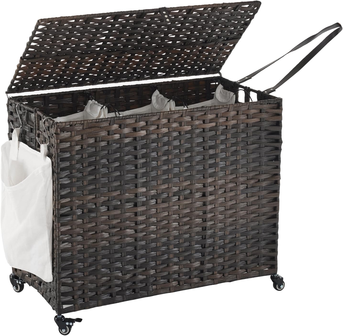 Cesta ropa sucia con ruedas 52.8gal 3 secciones marrón