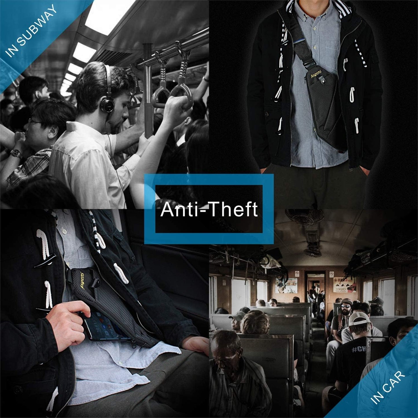 Bolso bandolera antirrobo para hombres y mujeres viaje