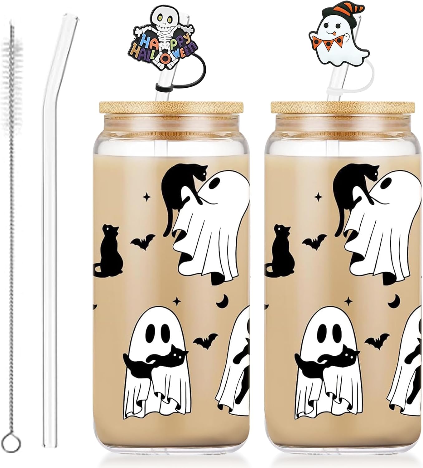Vasos cristal Halloween 18oz con tapa y popote