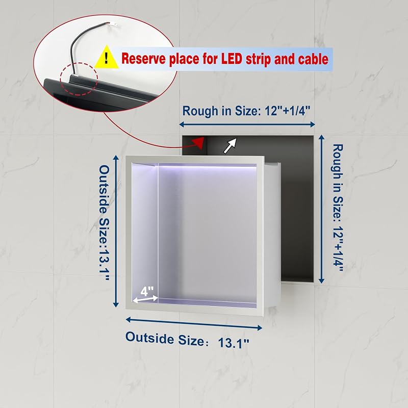 Nicho ducha RGB 12x12 LED acero inox níquel cepillado