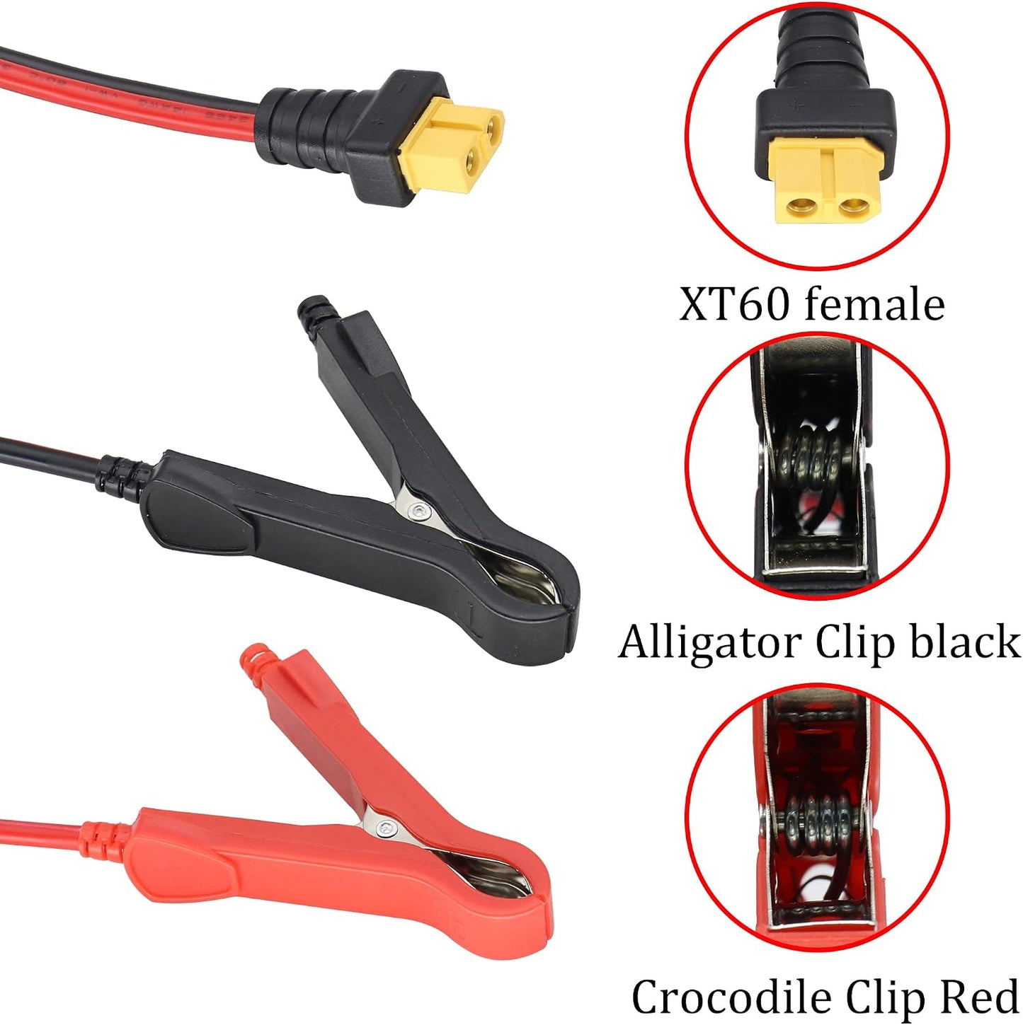 Cable XT60 14 AWG con pinzas cocodrilo 12 V CC