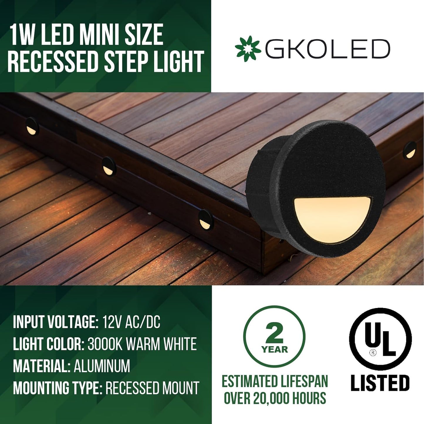 12 Luces LED Empotradas 12V 3000K para Escalones