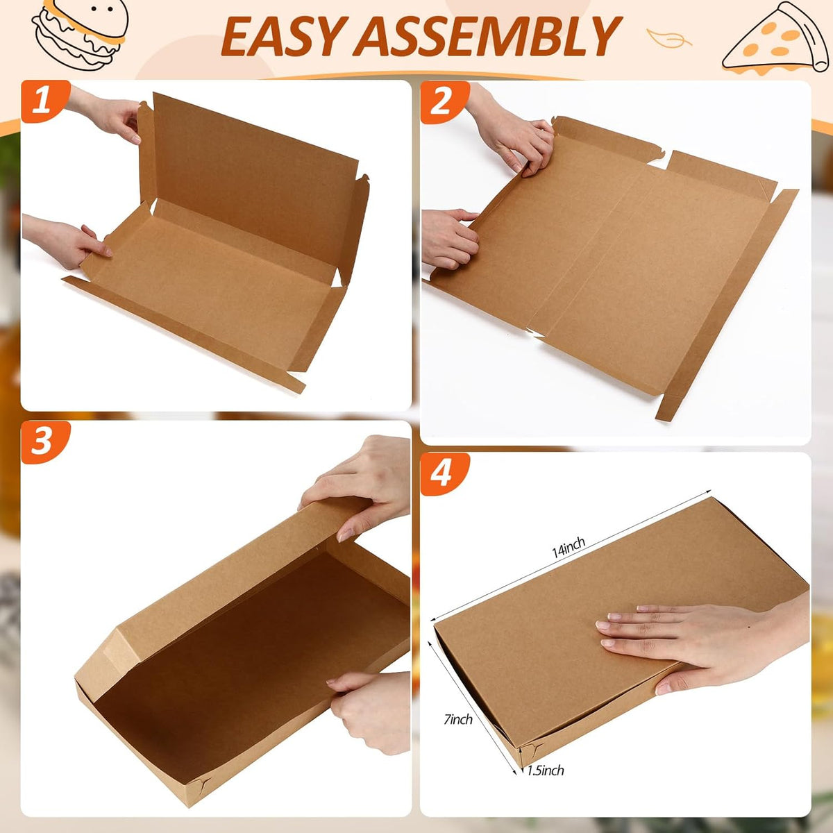 100 Pzas Cajas Pizza 14x7pulg Cartón Rectangular