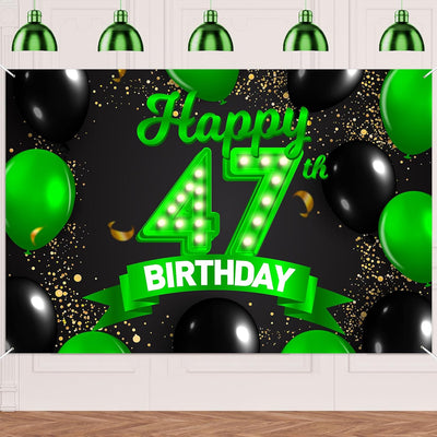 Cartel cumpleaños 47 verde y negro decoración confeti