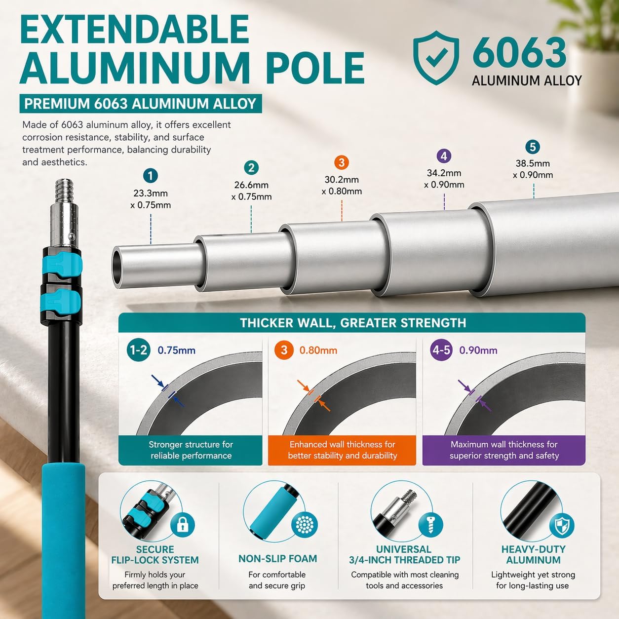 Kit limpiador aspas telarañas cepillo polvo 3-8ft