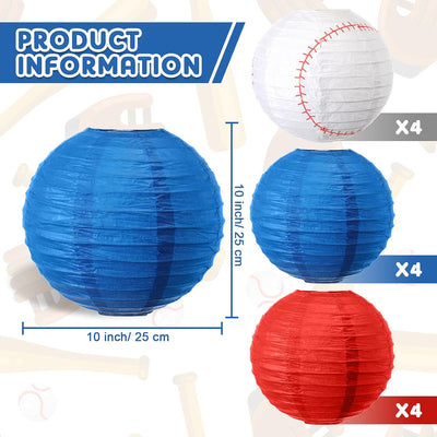 12 Linternas Béisbol Rojas Blancas Azules Día Independencia