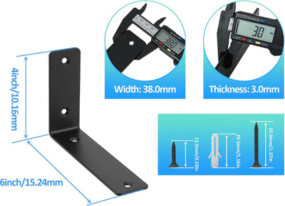 Soportes estante L 6x4pulg metal negro pack 10