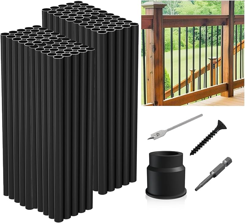 100 Balaustres Aluminio 32" Barandilla Cubierta Mate Negro