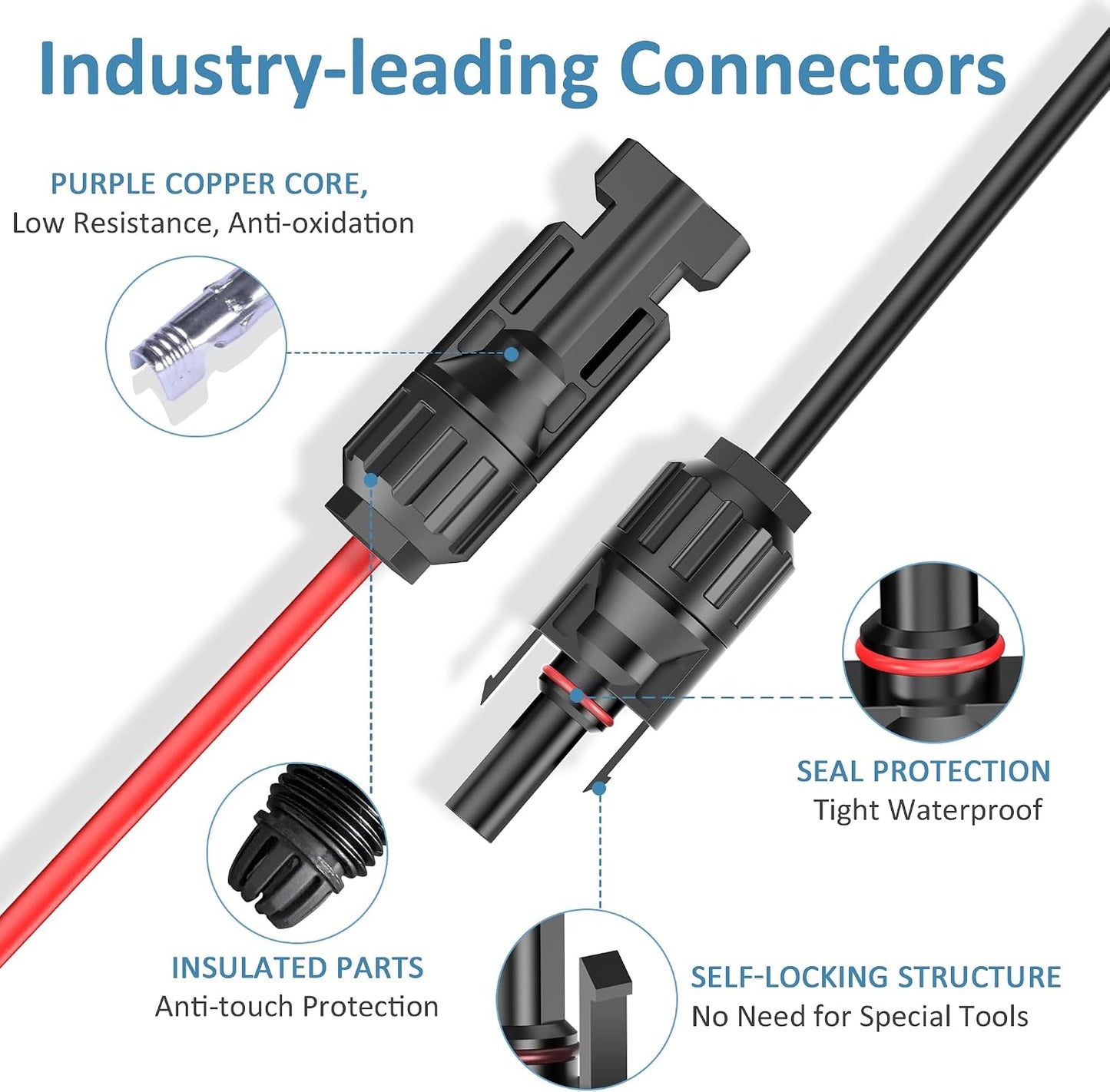Cable carga solar XT60 10AWG adaptador 3.2pies