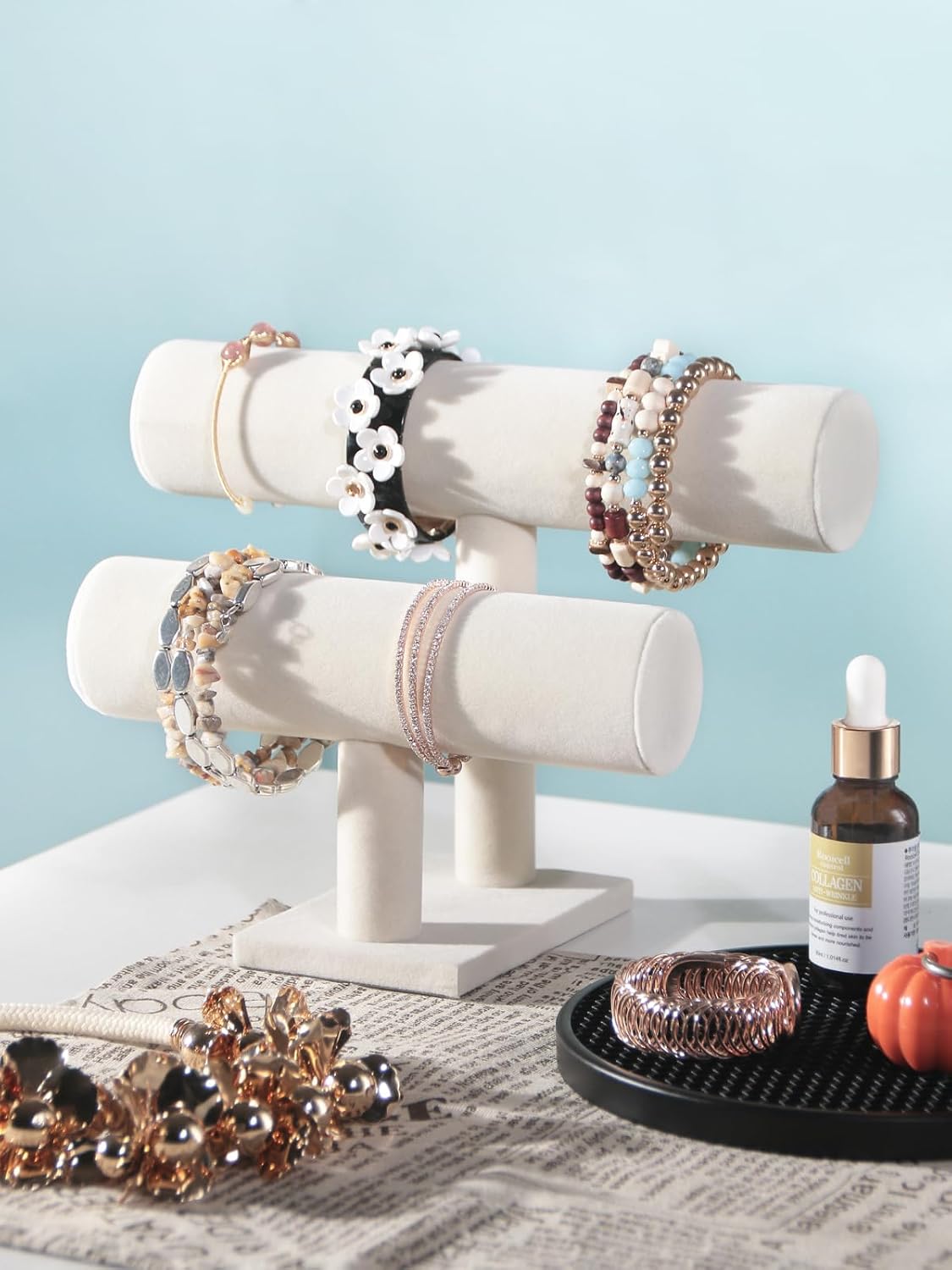 Soporte joyas pulseras y relojes 2 niveles beige