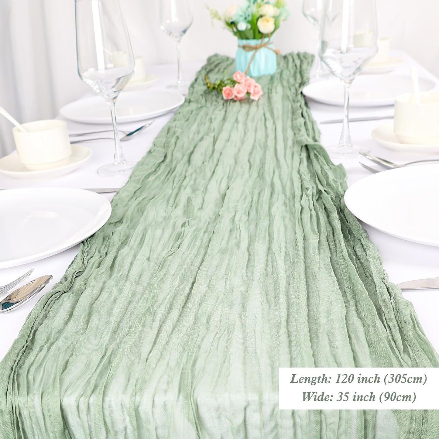 6 Caminos Mesa Estopilla Verde Salvia 35x120pulg Gasas Bohemio