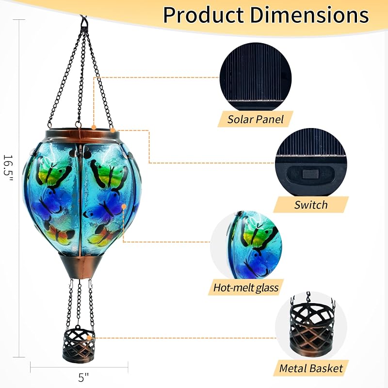 Farol solar globo vidrio llama colgante para jardín