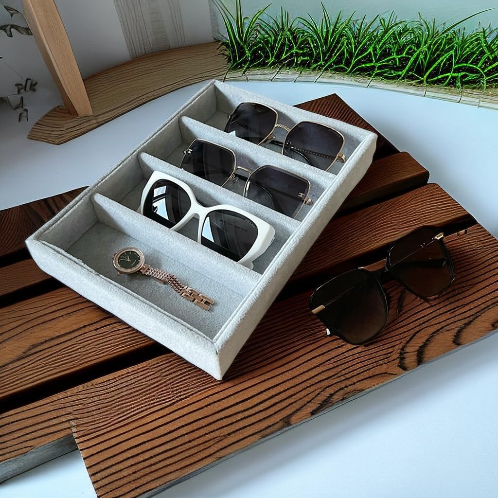 Organiz. terciopelo gris para gafas sol y relojes