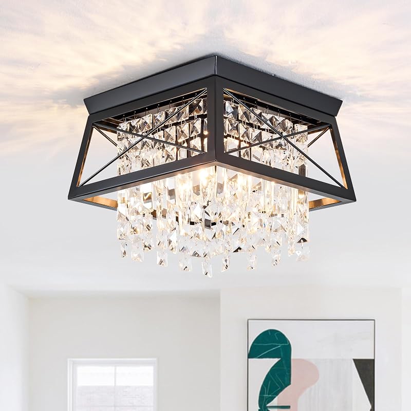 Lámpara techo empotrada cristal 4 luces negro trapezoidal