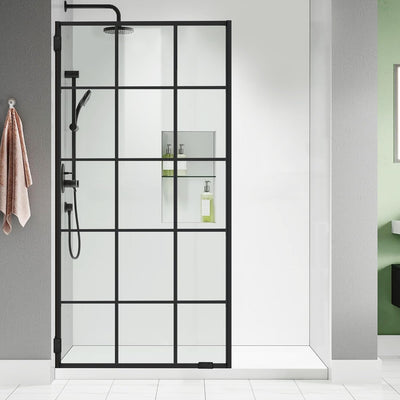 Puerta ducha baño 30.1x78.75pulg vidrio templado negro mate
