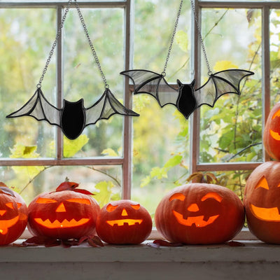 2 Pzas Murciélagos Vidrieras Colgantes Halloween Decoración