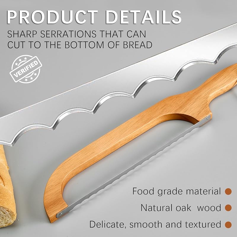 Cuchillo pan masa madre afilado rebanar roble natural