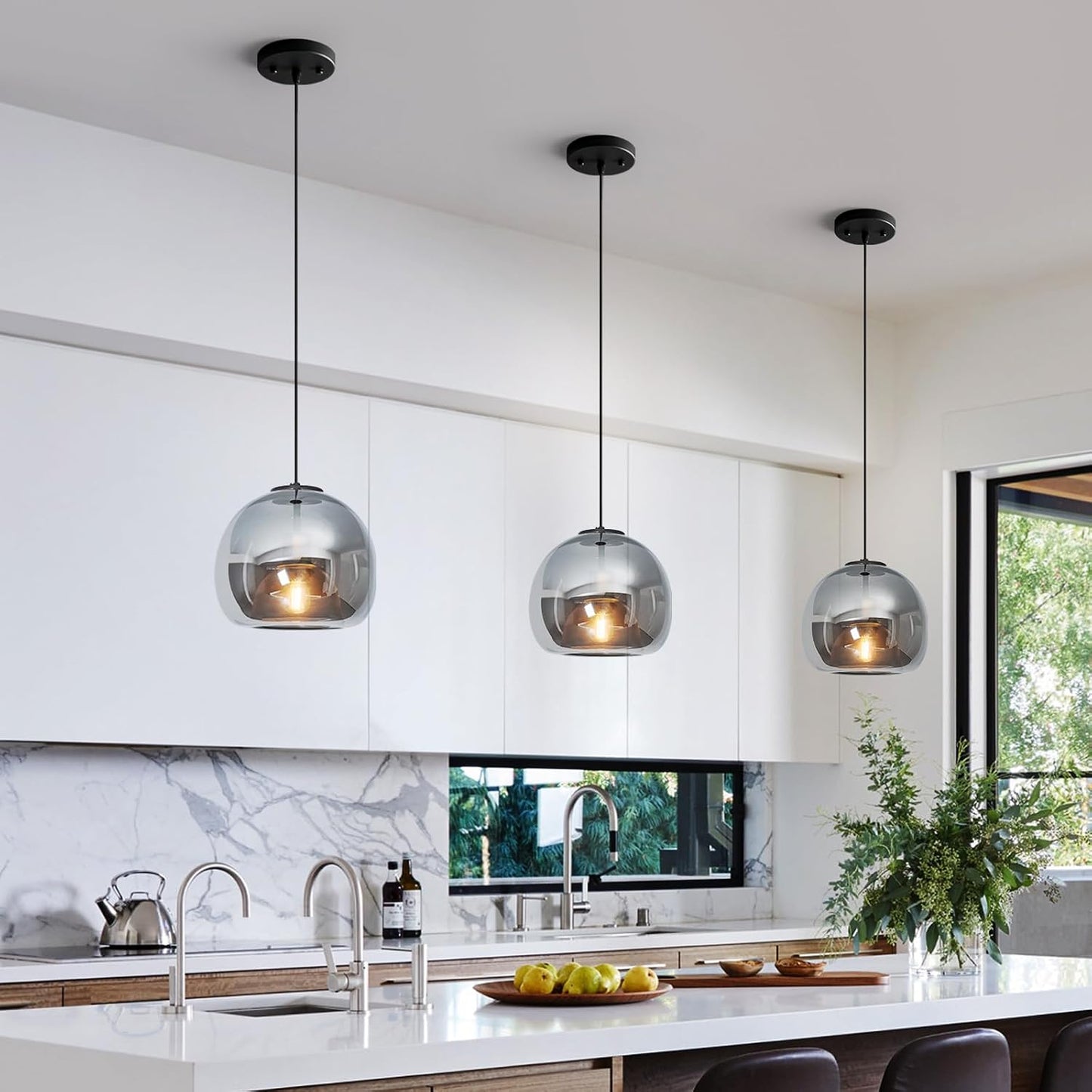Lámpara colgante cristal gris con espejo 1 luz para isla