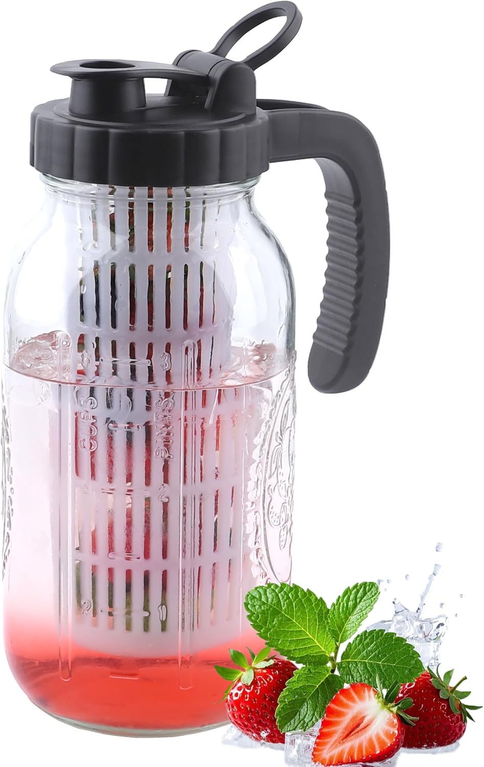 Jarra vidrio 64oz con infusor tapa té café limonada nevera