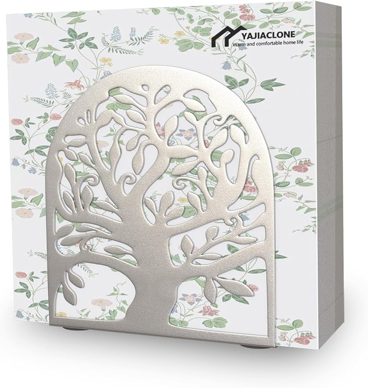 Servilletero metal plateado diseño árbol vida dispensador pañuelos