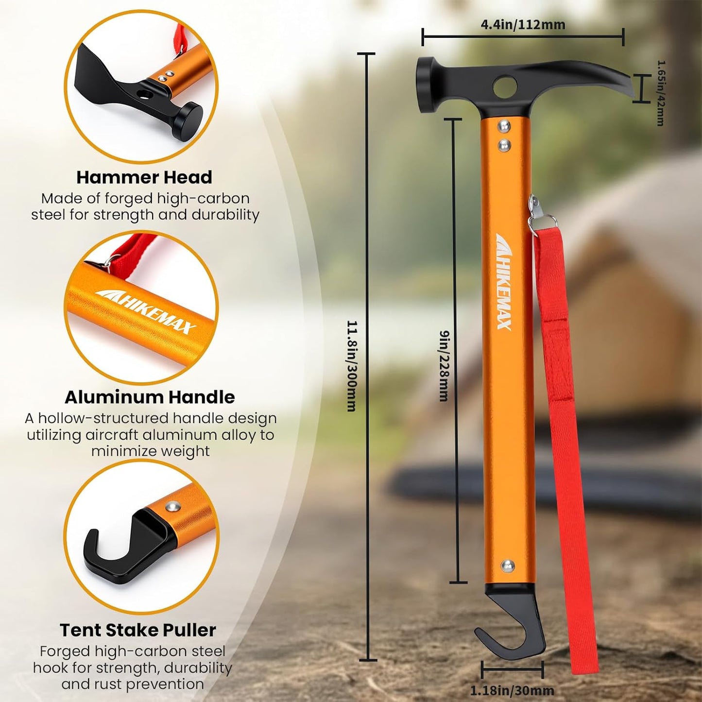 Martillo aluminio acampar 13oz con removedor estacas