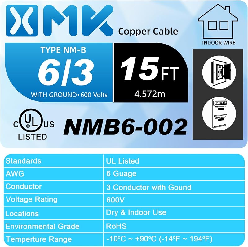 Cable NM-B 6/3 con toma a tierra 4.57m cobre 6 AWG