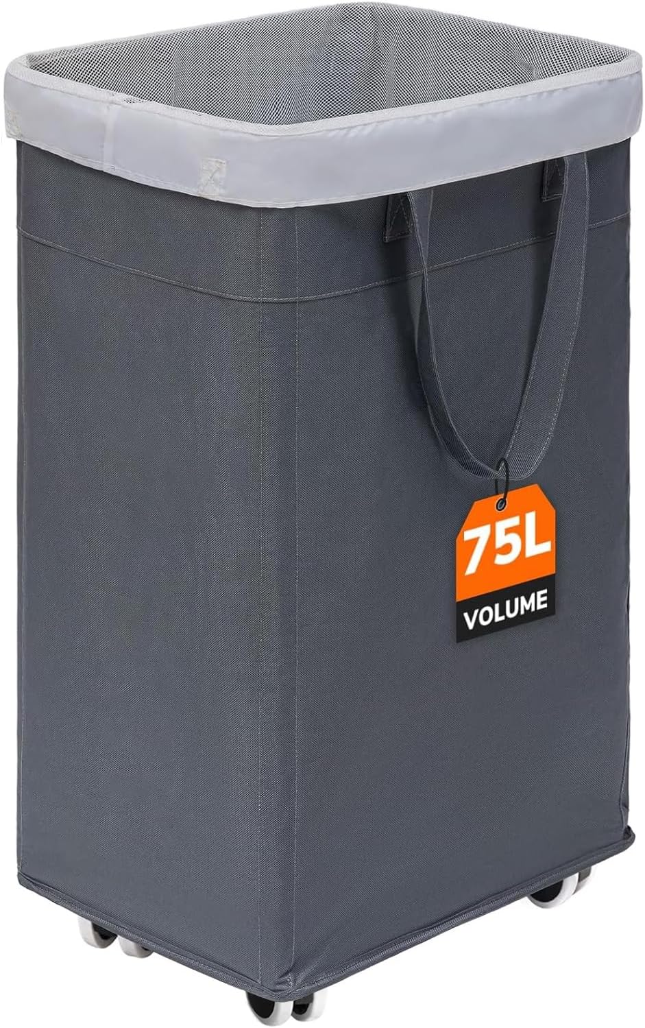 Cesta lavandería rodante 75l plegable con bolsa extraíble gris