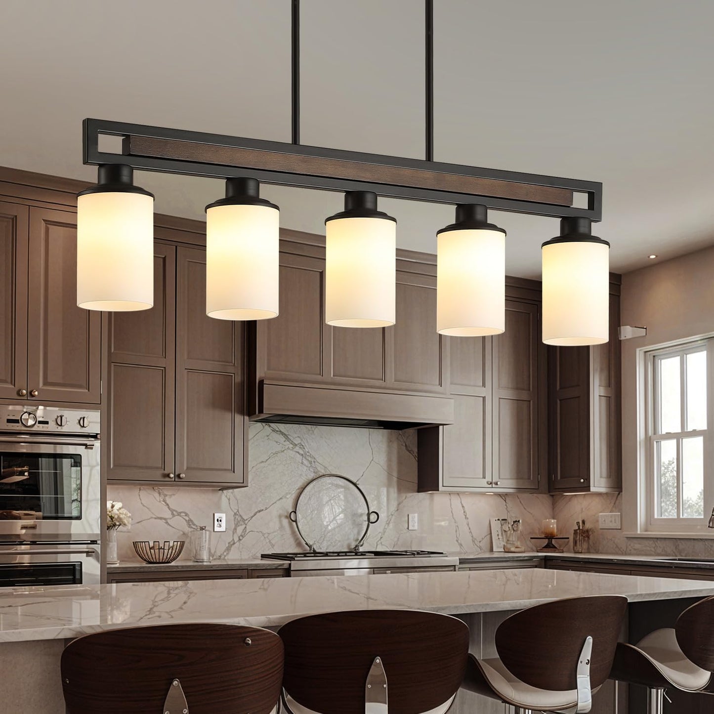 Lámpara colgante ajustable 5 luces madera negra para comedor