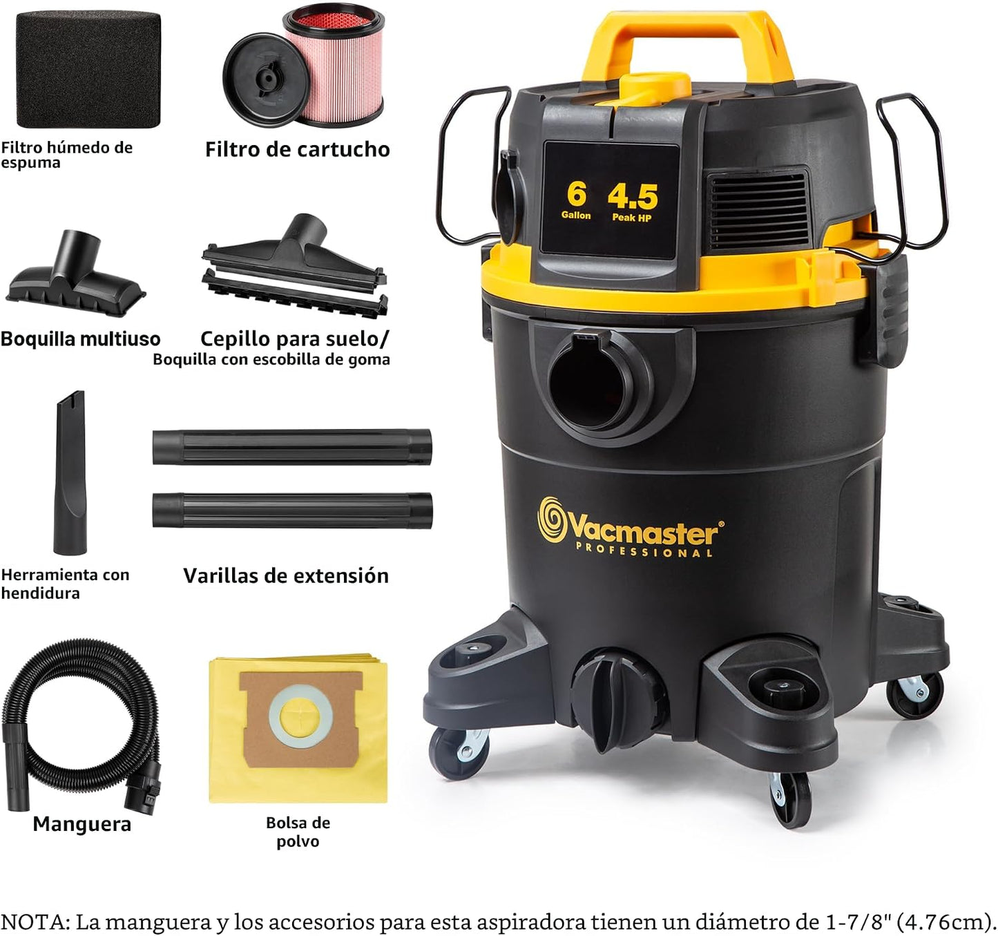 Aspiradora Vacmaster 6 galones 4.5 HP húmedo/sec