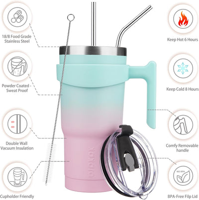 Vaso térmico acero inox 20oz con asa tapa pajita