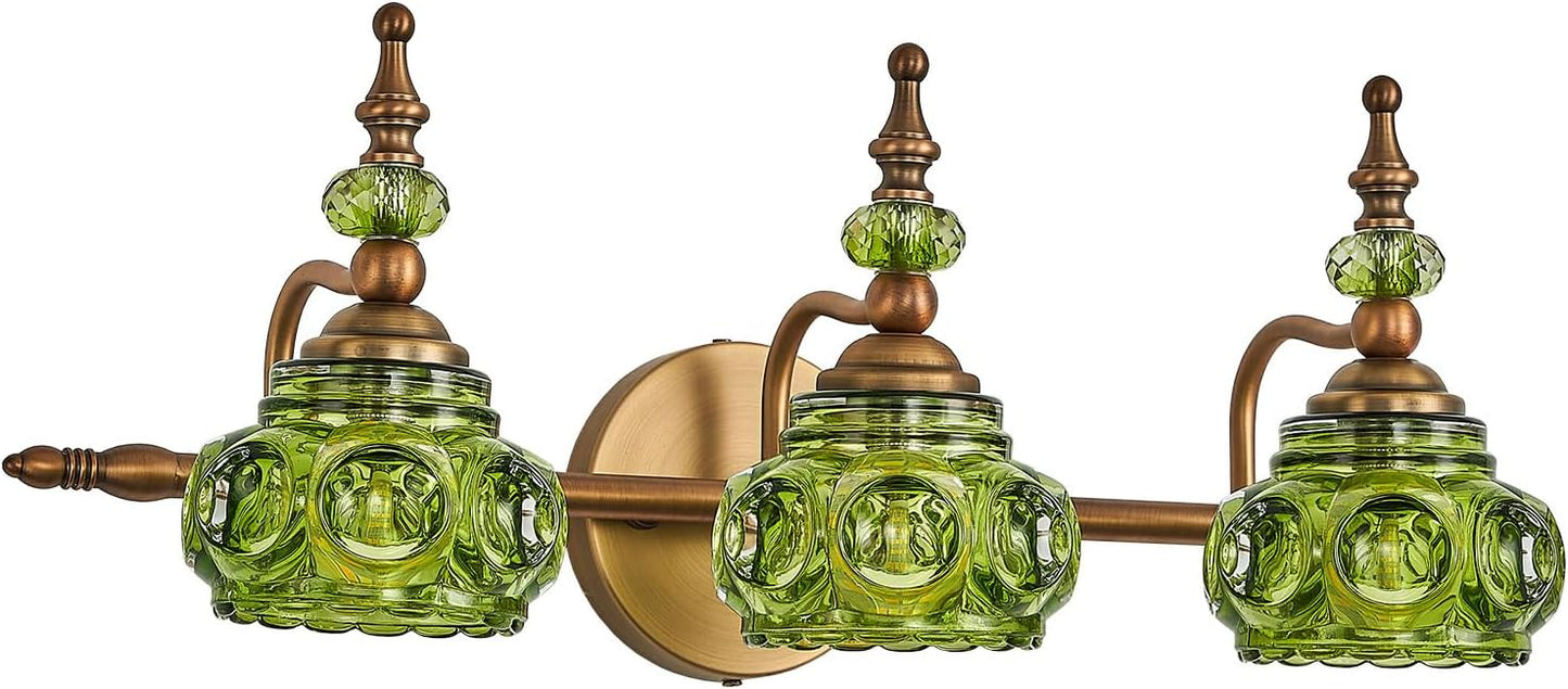 Lámpara vintage 3 luces latón vidrio verde baño