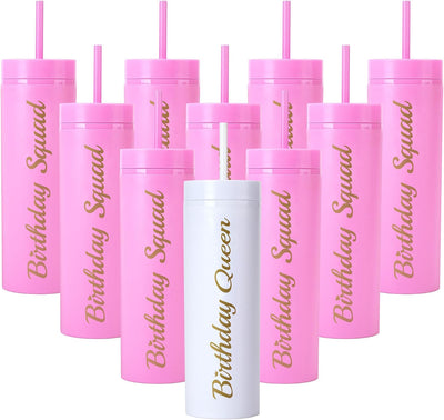 10 Vasos Doble Pared 16oz con Tapa y Pajita