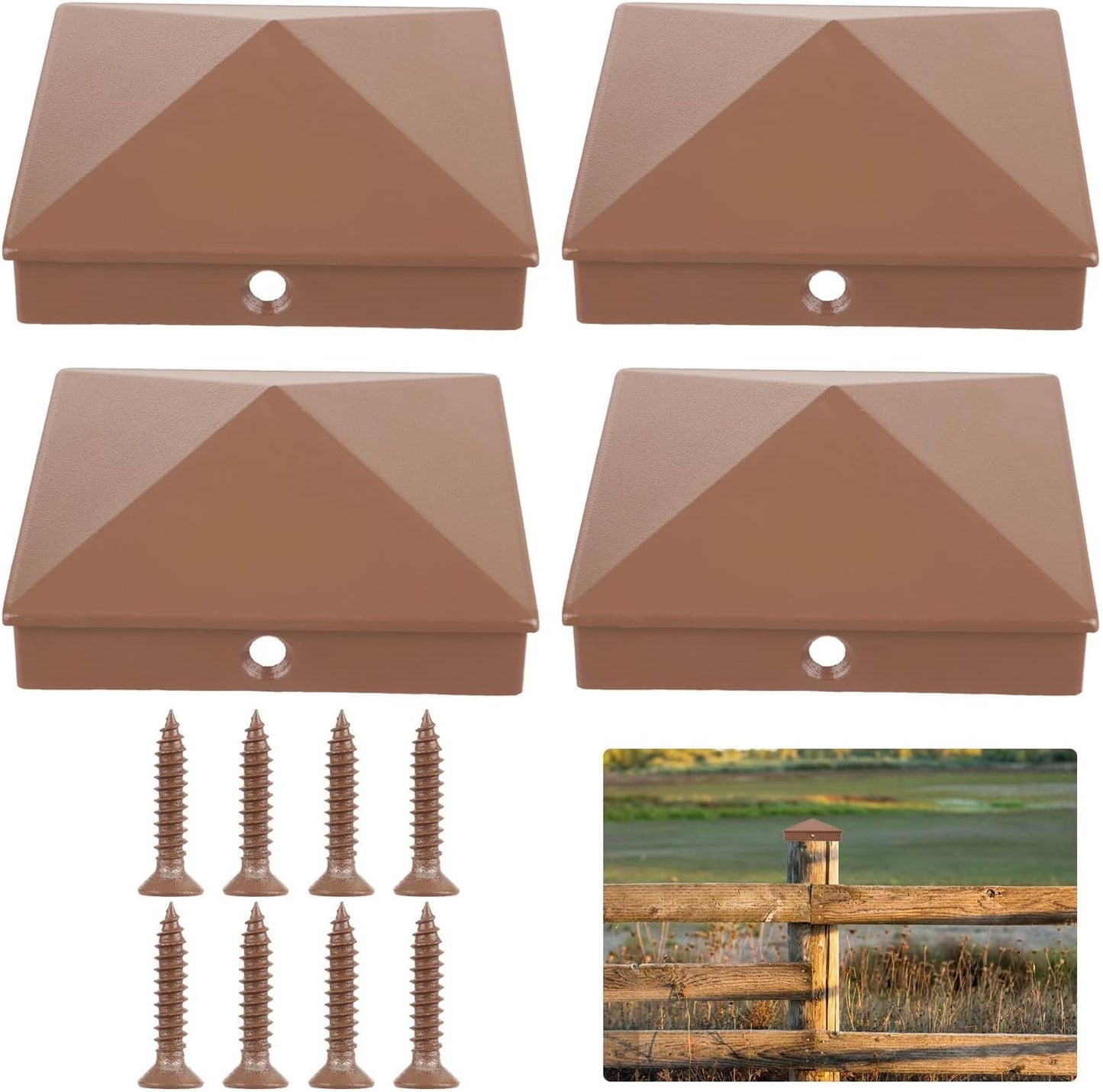 4 Tapas Piramidales Aluminio 4x4 para Postes Madera 3.5x3.5