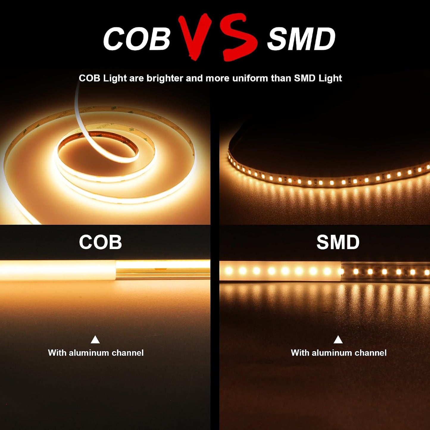 Tira LED COB 2700K 24V flexible 32.8ft blanco cálido