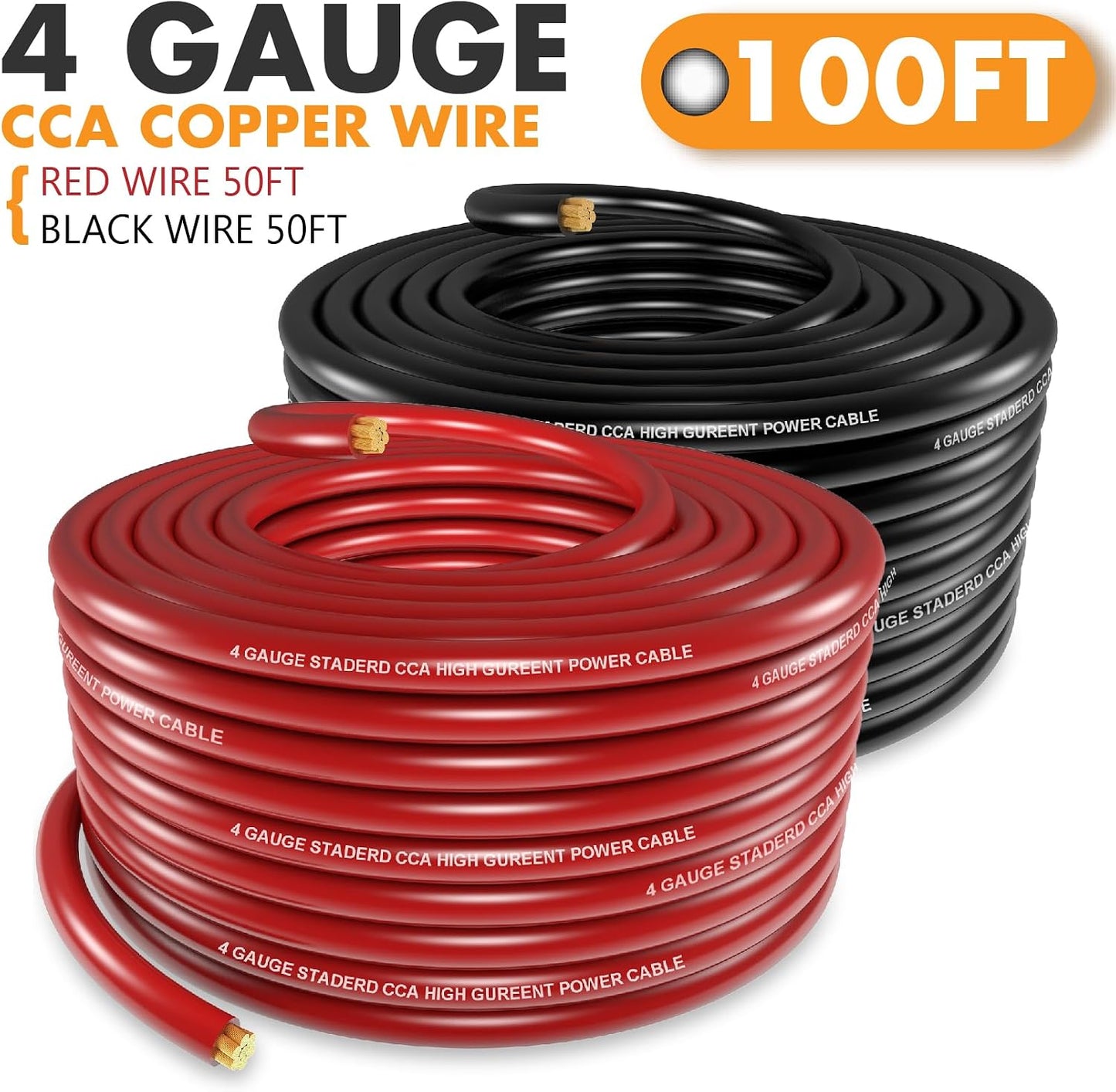 Kit cable 4 AWG 50pies rojo y negro 100pies total estéreo