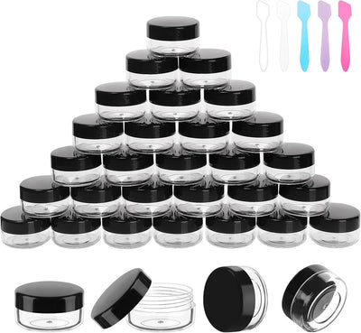 30 Frascos Cosméticos 0.35oz con Tapas y Espátulas Reutilizables